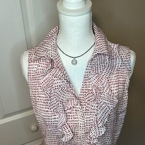 Tahari Red Polka Dot Ruffle Blouse